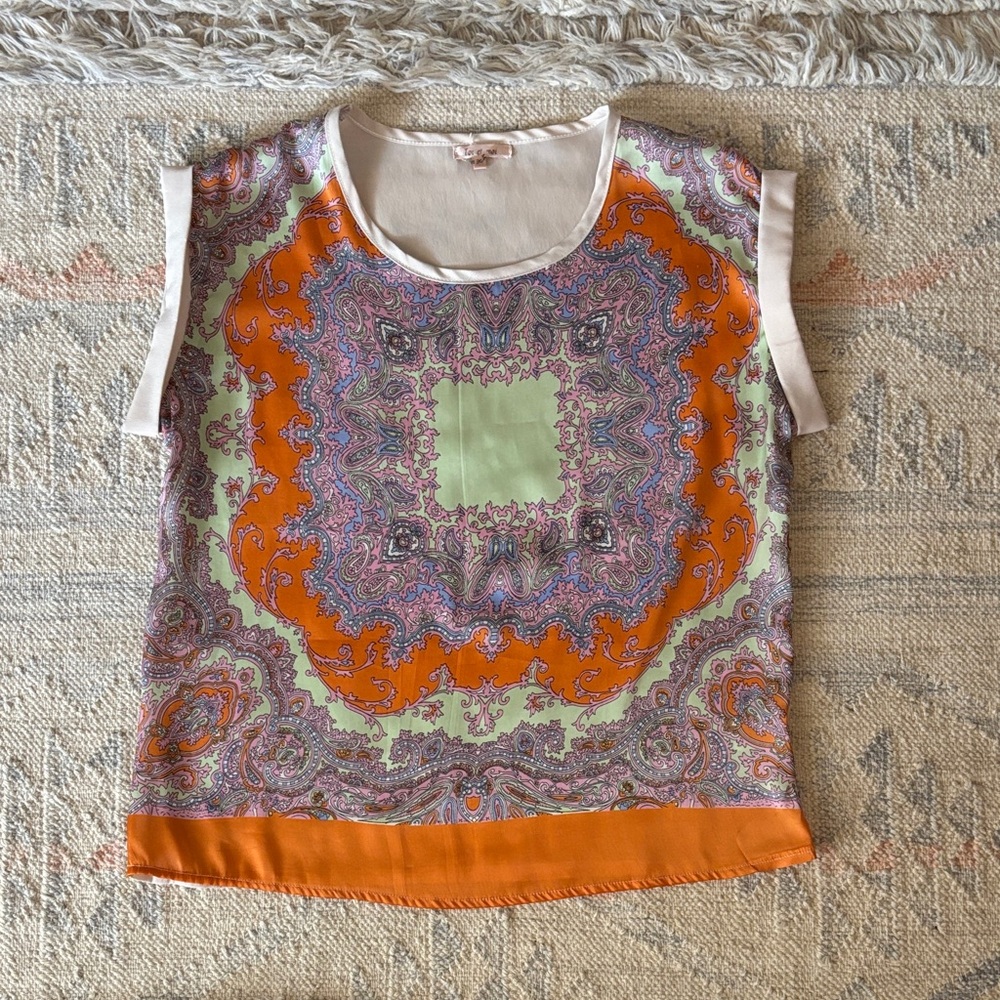 Toi et Moi Orange and Cream Paisley Blouse